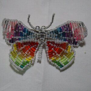 Hair Clip Handmade with Miyuki glass beads Rainbow and White French Barette 4.5"